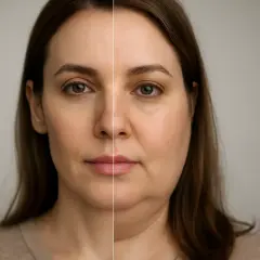 Porównanie twarzy: po lewej szczuplejsza, po prawej pełniejsza. Dowiedz się, jak wyszczuplić twarz.