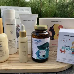 Produkty Health Labs Care: balsam, serum, szampon, suplementy OmegaMe i MyKids Protect wspierające zdrowie i urodę.