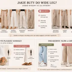 Dobre buty do spodni wide leg: sandały na koturnie, na słupku, sneakersy smukłe. Złe buty: masywne sneakersy, ciężkie botki.