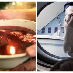 Uważaj, by nie poplamić ubrania barszczem! Wrzucanie ręcznika do pralki po świątecznym obiedzie.