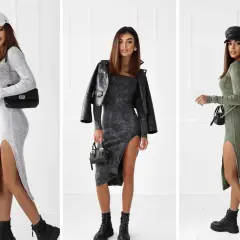 Trzy kobiety prezentują różne style ubioru: sportowy z czapką, rockowy z ramoneską i elegancki z kaszkietem.