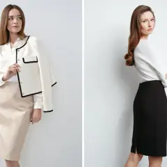 Eleganckie stylizacje z czarną mini spódniczką i beżową. Klasyka w nowoczesnym wydaniu.