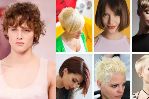 Inspiracje na najnowsze krótkie fryzury damskie: od kręconych po pixie cut. Różne style i kolory.