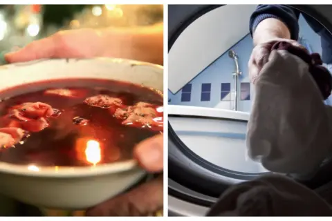 Uważaj, by nie poplamić ubrania barszczem! Wrzucanie ręcznika do pralki po świątecznym obiedzie.