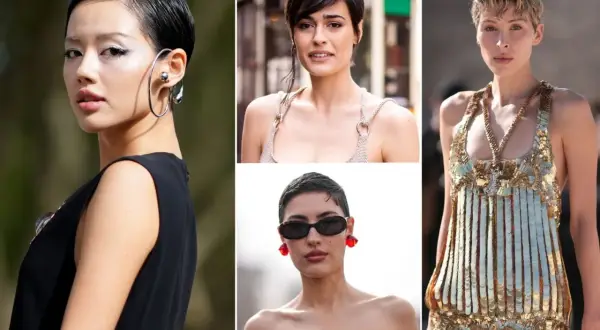 Kobiety prezentują różne wersje fryzury pixie, idealnej dla cienkich włosów. Od elegancko zaczesanych po lekko potargane, każda stylizacja podkreśla ich urodę.