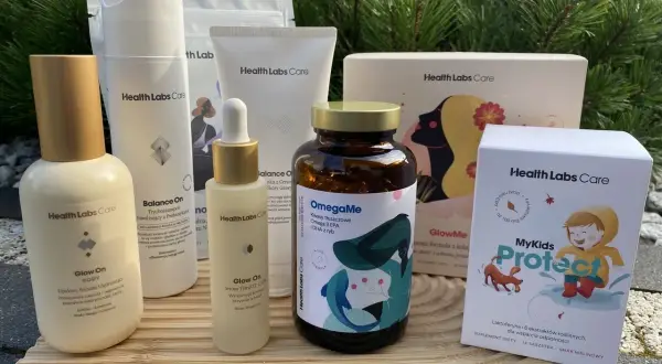 Produkty Health Labs Care: balsam, serum, szampon, suplementy OmegaMe i MyKids Protect wspierające zdrowie i urodę.