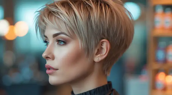 Krótkie, blond włosy w stylu pixie dodają uroku. Odmładzające krótkie fryzury damskie to strzał w dziesiątkę dla każdej kobiety.