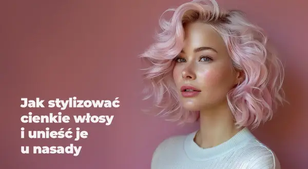Kobieta z różowymi, falowanymi włosami, które dzięki lekkiej trwałej unoszą się u nasady, nadając fryzurze objętości.