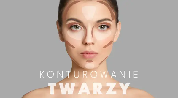 Modelka prezentuje konturowanie twarzy na sucho. Ciemniejsze i jaśniejsze plamy podkreślają rysy.