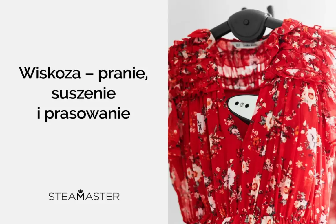 Czerwona sukienka w kwiaty, gotowa do prasowania. Dowiedz się, jak prac wiskoze, by wyglądała jak nowa.