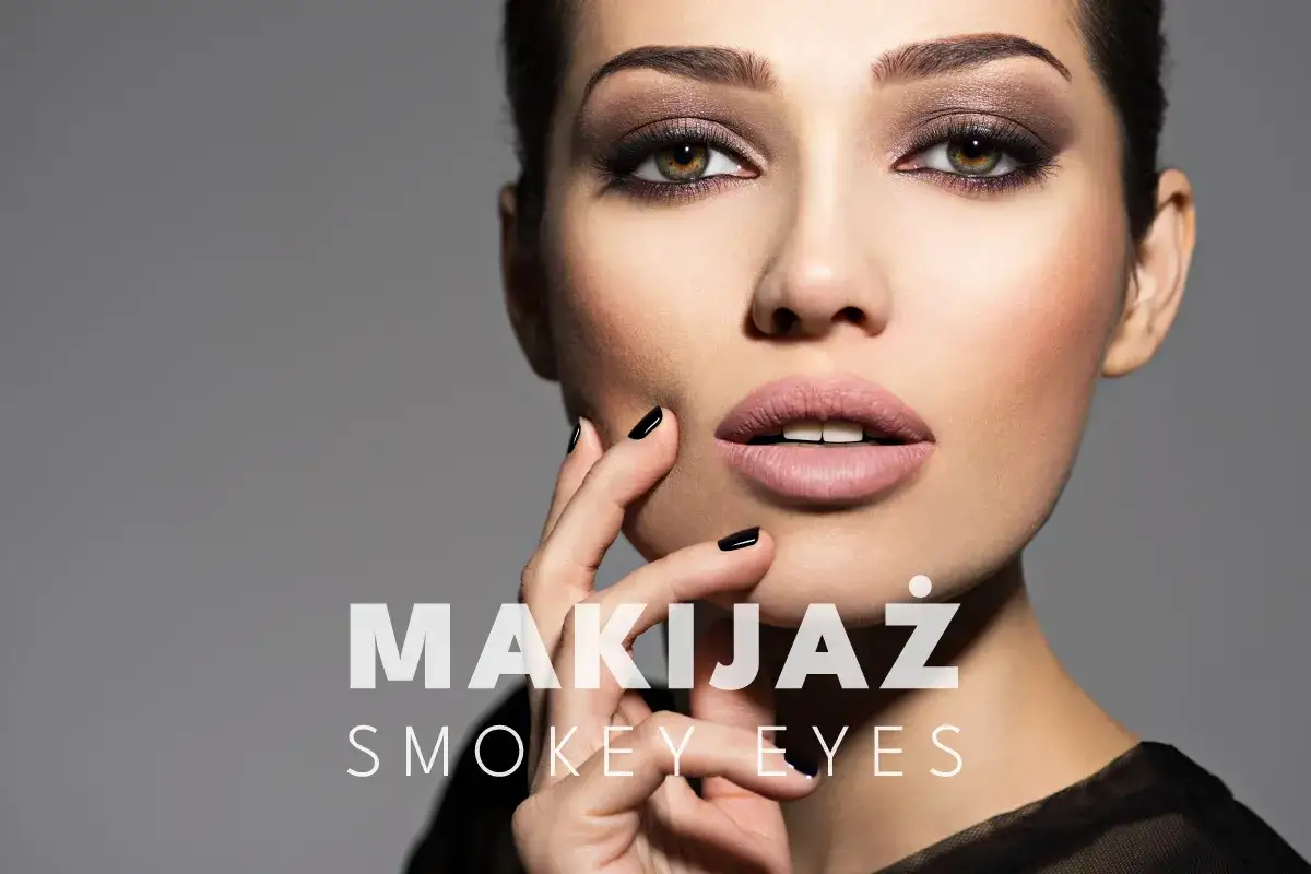 Makijaż wieczorowy krok po kroku: smokey eyes. Kobieta z idealnym makijażem oczu i ust, prezentująca efektowny look.