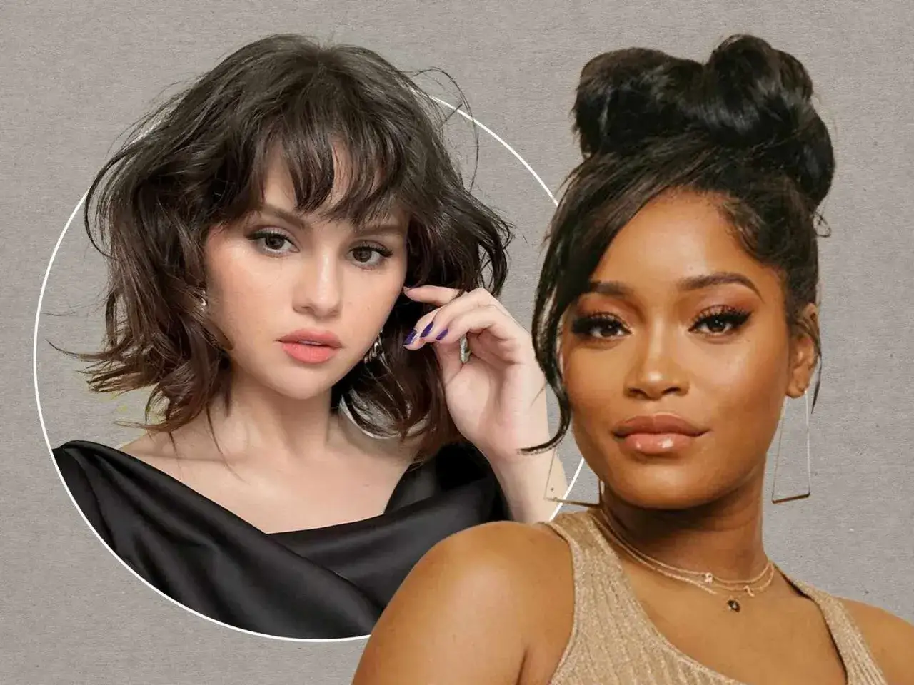 Selena Gomez w falowanych włosach i Keke Palmer w upięciu. Inspiracje na fryzury dla grubych twarzy.