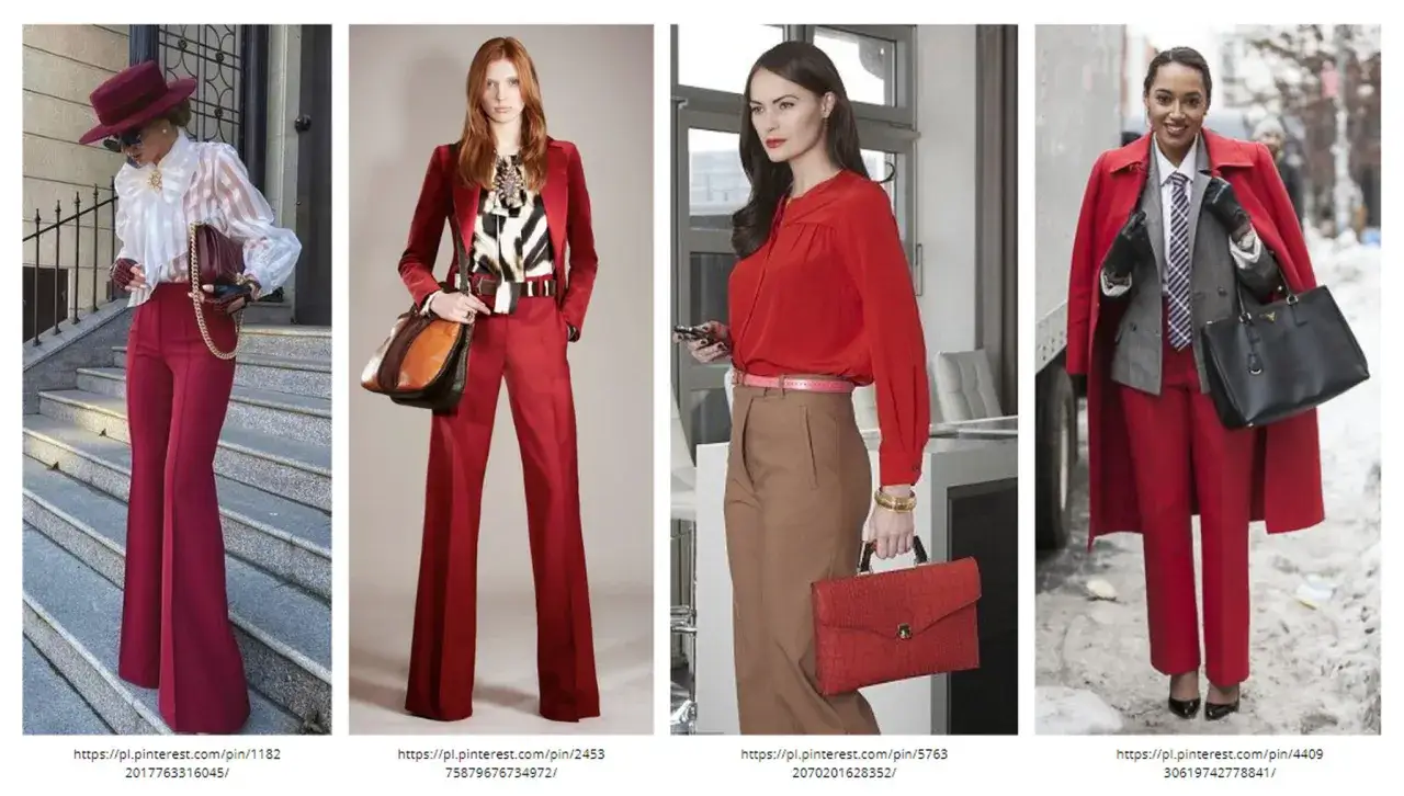 Eleganckie stylizacje z czerwonymi spodniami. Zastanawiasz się, co pasuje do czerwonego? Zobacz, jak połączyć czerwień z bielą, brązem i szarością.