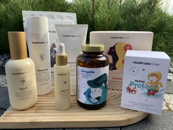 Produkty Health Labs Care: balsam, serum, szampon, suplementy OmegaMe i MyKids Protect wspierające zdrowie i urodę.