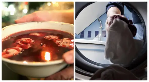 Uważaj, by nie poplamić ubrania barszczem! Wrzucanie ręcznika do pralki po świątecznym obiedzie.