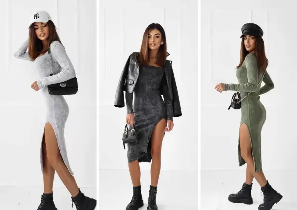 Trzy kobiety prezentują różne style ubioru: sportowy z czapką, rockowy z ramoneską i elegancki z kaszkietem.