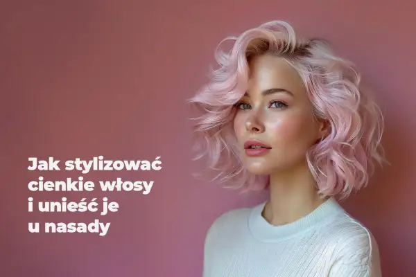 Kobieta z różowymi, falowanymi włosami, które dzięki lekkiej trwałej unoszą się u nasady, nadając fryzurze objętości.